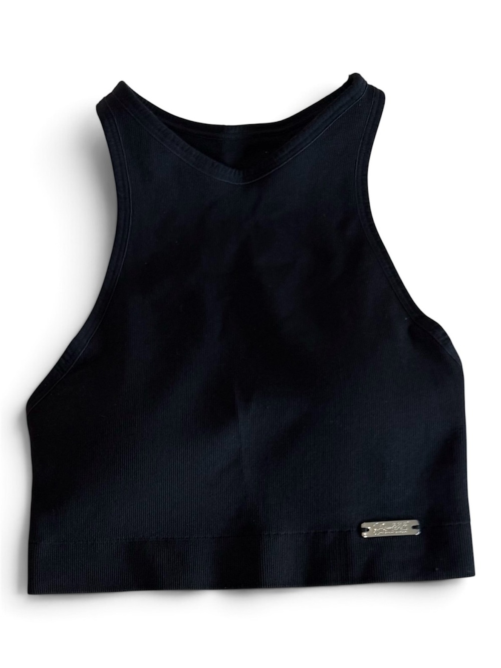 BOMBSHELL SPORTSWEAR Black Seamless Ribbed High Neck Sports Bra Crop M EUC